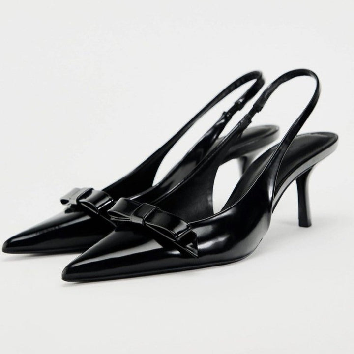Dame Slingback-Pumps med elegant sløjfe-detalje og flot glans Stilla
