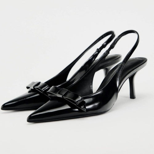 Dame Slingback-Pumps med elegant sløjfe-detalje og flot glans Stilla