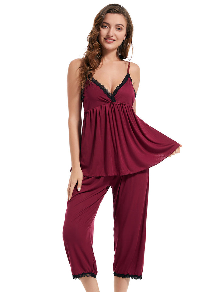 Dame Elegant To-delt Pyjamas Sæt med Spidsdetaljer og Stropper Stilla