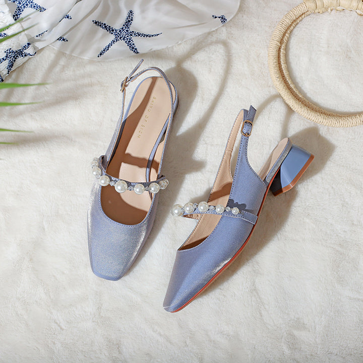 Dame Elegante Slingback Spidsesko med Perle Accent Stilla