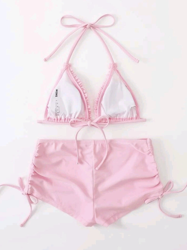 Dame Rüschendreieck-top og høj talje bade-shorts sæt Stilla