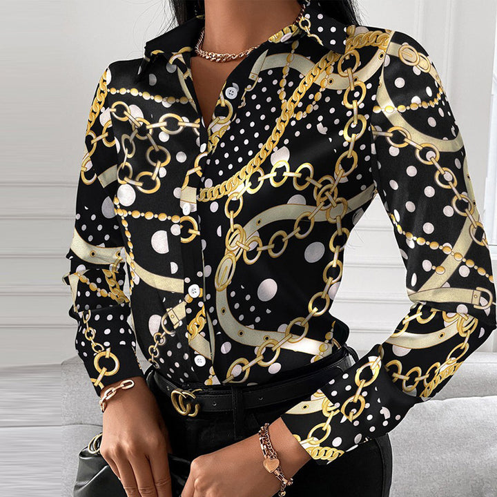 Dame Elegant Bluse med kunstnerisk kædemønster Stilla