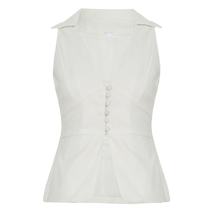 Damen elegantes ärmelloses Top mit figurbetontem Schnitt und stylischem Kragen Skovae