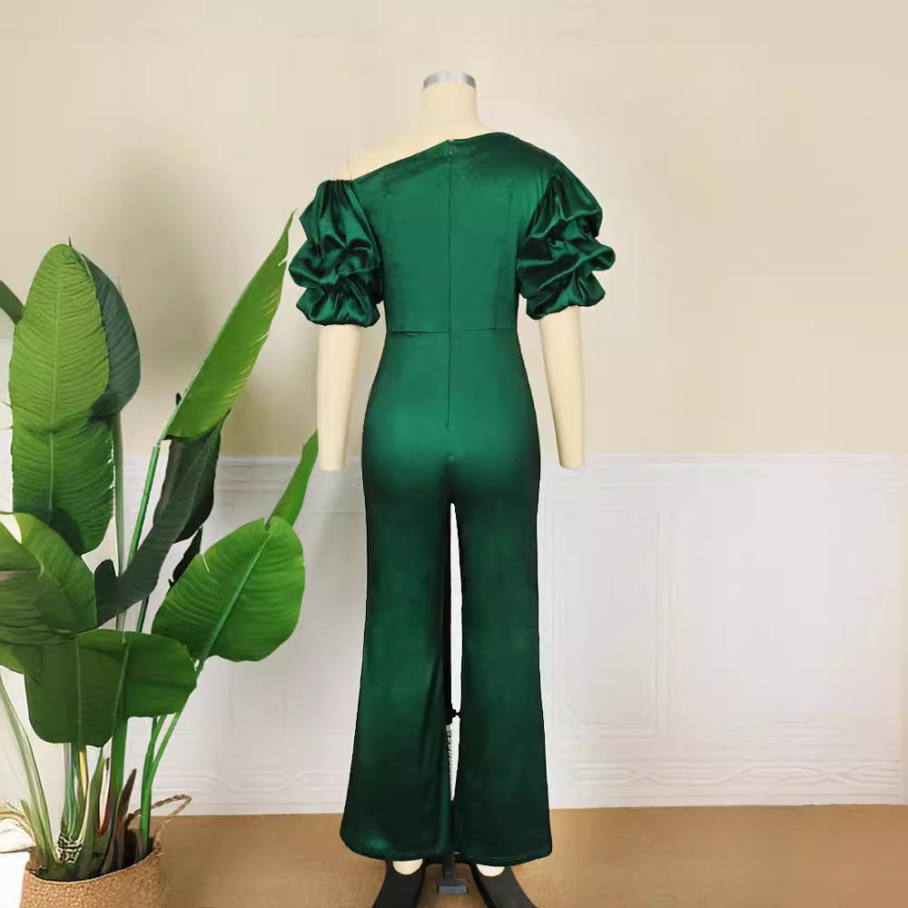 Damer Elegant Jumpsuit med asymmetriske pufærmer Skovae