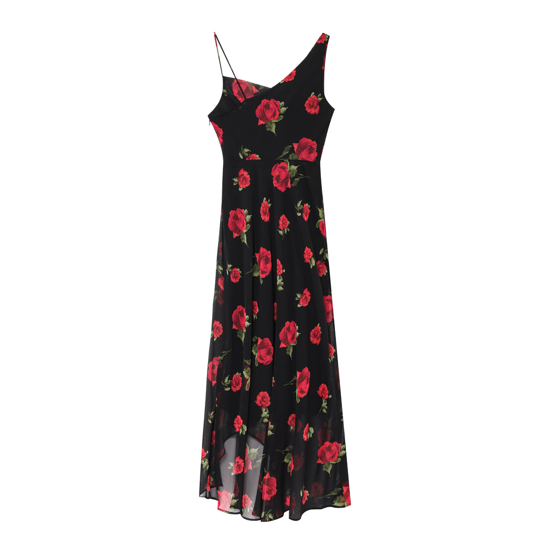 Damer Floral Print Maxi Kjole med asymmetrisk Kant Stilla