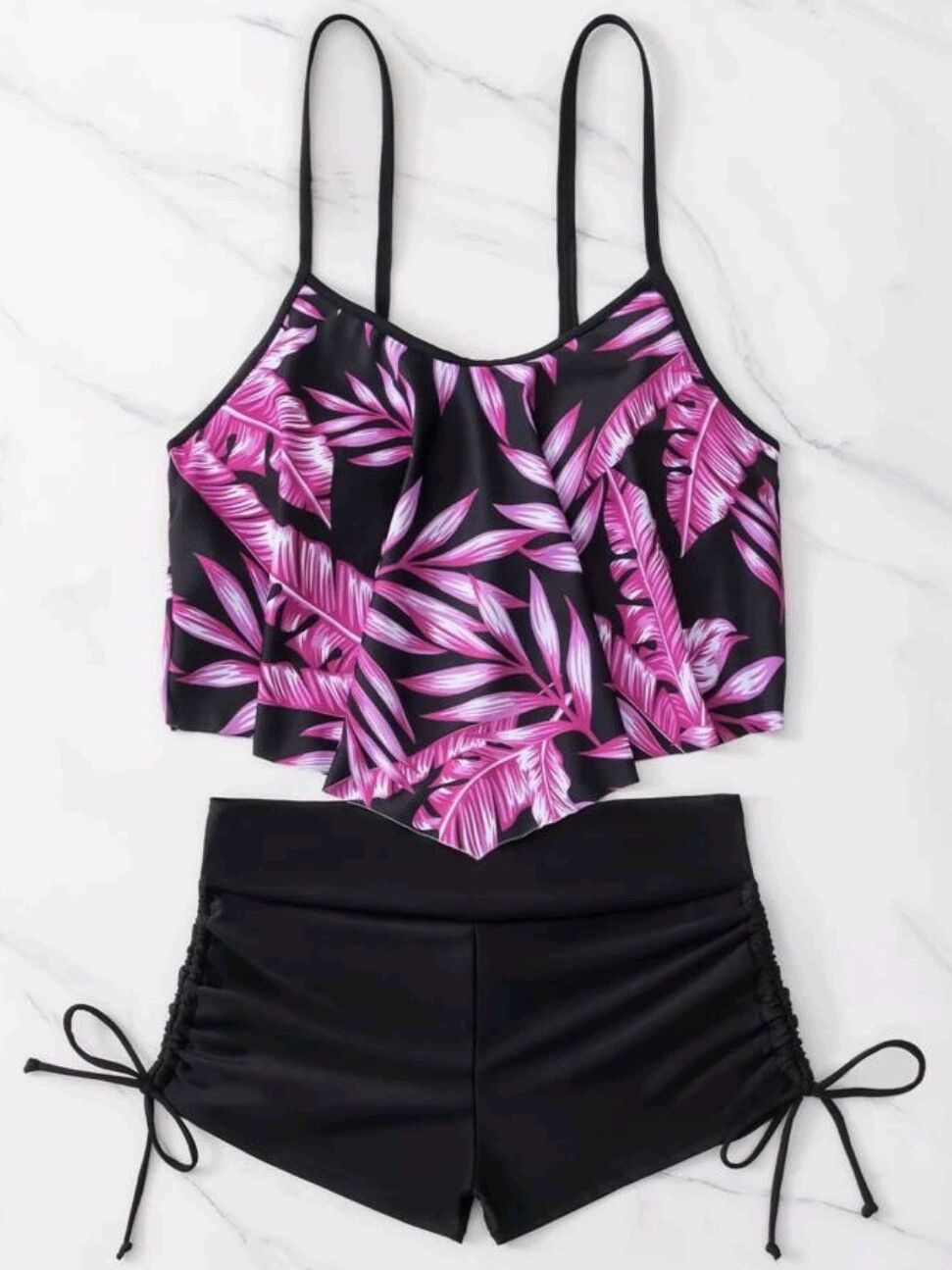 Dame Tankini-sæt med blomsteroberdel og komfortable shorts Stilla