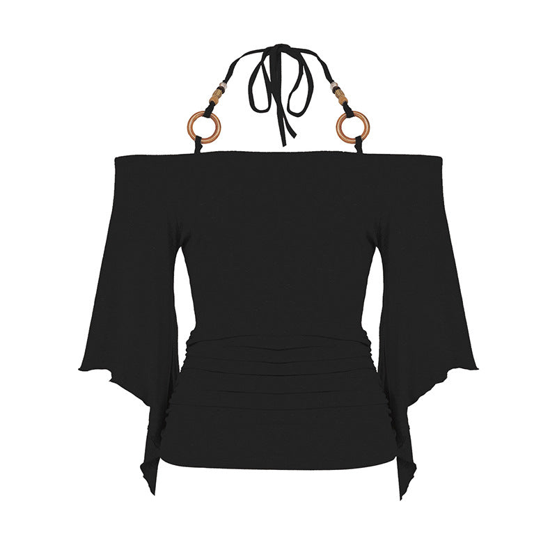 Dame Off-Shoulder Top med voluminøse ærmer og dekorative bindingsdetaljer Skovae