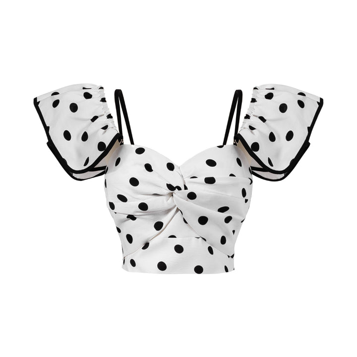 Dame Crop-Top med flæseærmer og legende prikkedesign Stilla
