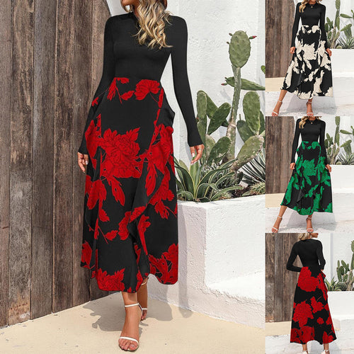 Dame Maxikjole med blomsterdesign og trendy snit Stilla