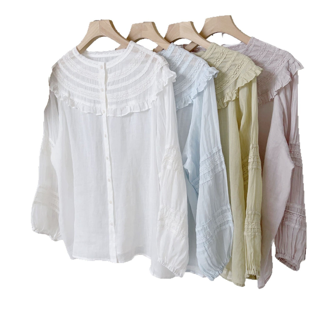 Dame Elegant Ruffle Shirt Med Knap Stilla