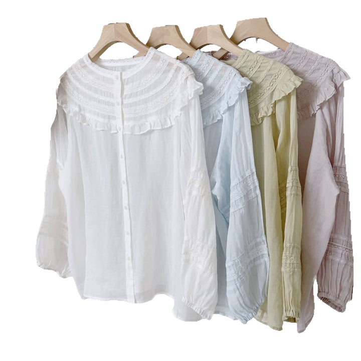 Dame Elegant Ruffle Shirt Med Knap Stilla