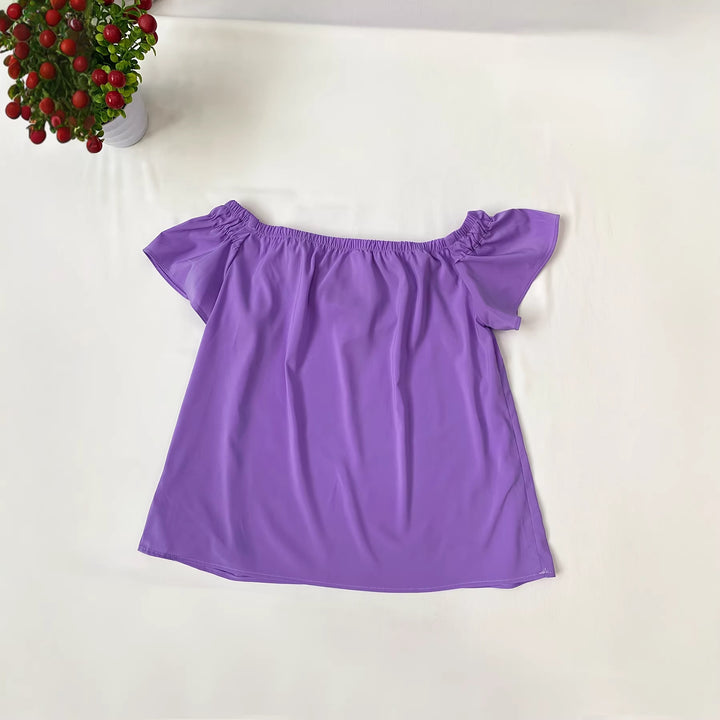 Damer Legesygt top med off-shoulder detaljer og flæseelementer Skovae