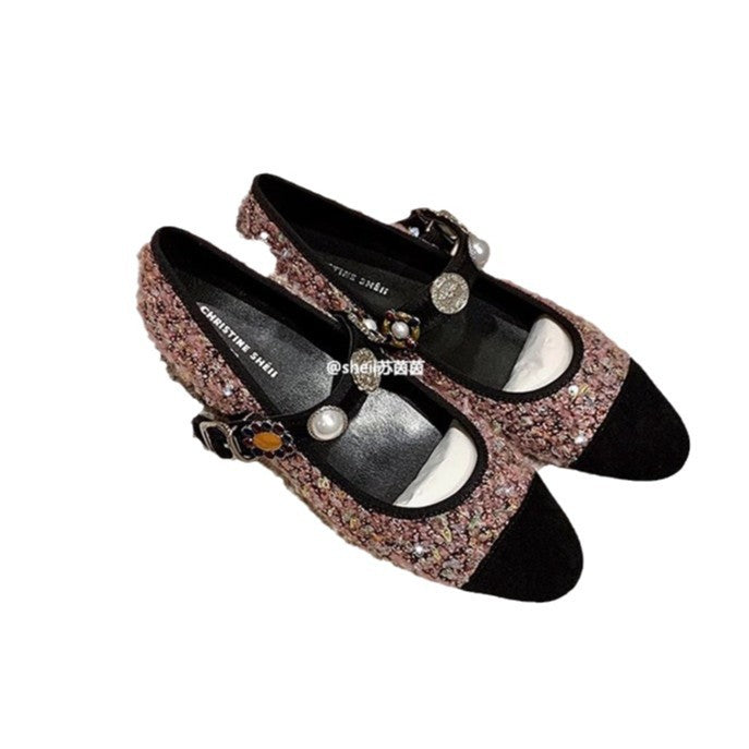 Dame elegante Mary Jane sko med glitrende applikationer Stilla