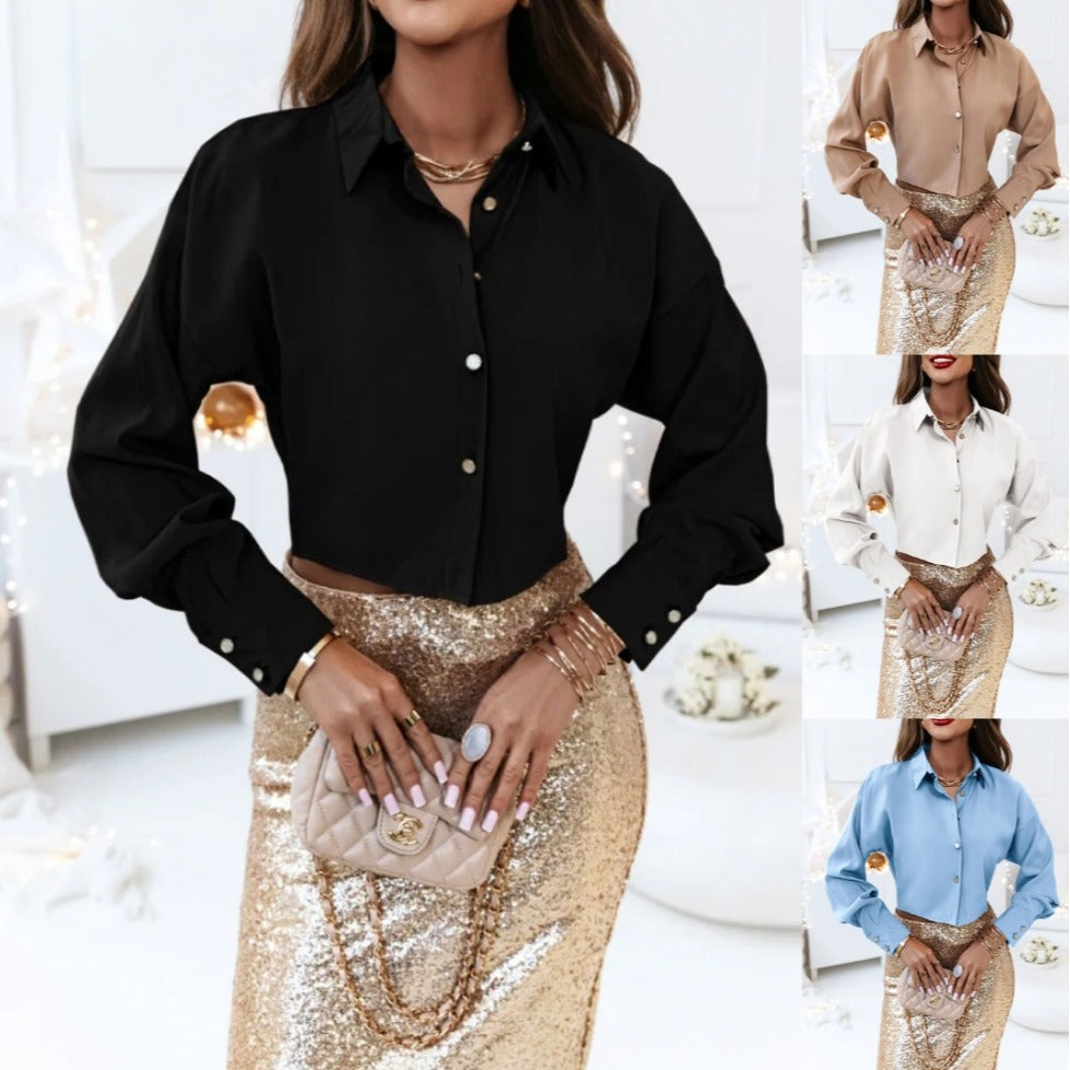 Dame Silke Bluse med elegante knapdetaljer og bredt skårede ærmer Stilla