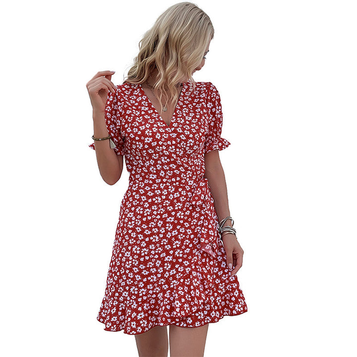 Dame Floral Wrap Mini Kjole Stilla