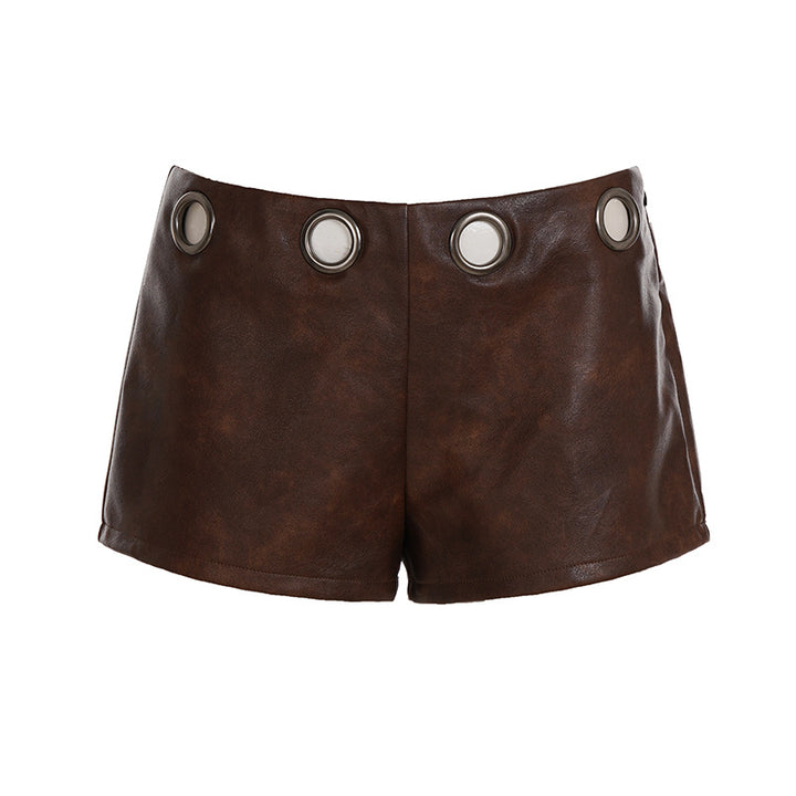 Dame Kunstlæder-shorts med dekorative knapdetaljer Skovae