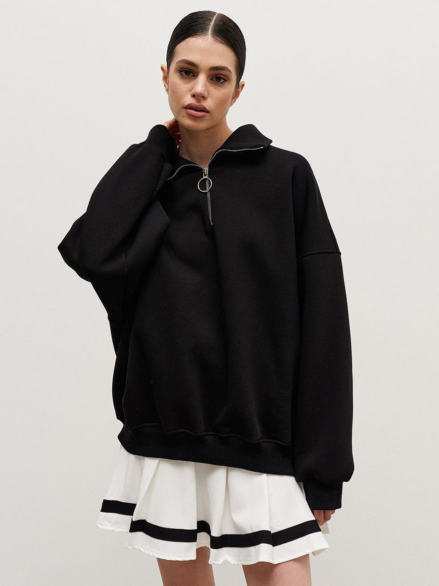 Dame sweatshirt med høj krave og lynlåsdetalje Stilla