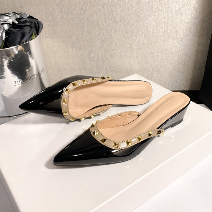 Dame Spids-Tå Wedge Slingback Mules med Nitter Stilla