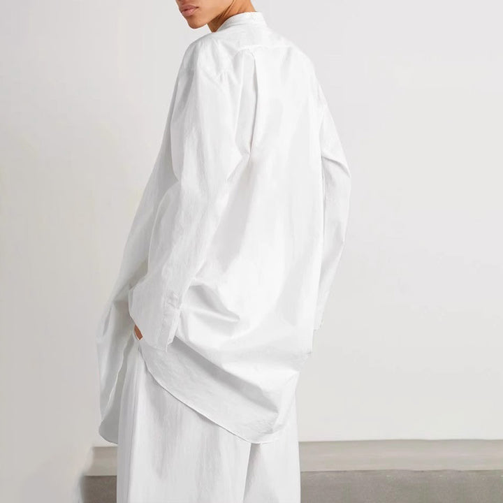 Kvinders Mode Bluse med Rund Krave og Asymmetrisk Snit Stilla