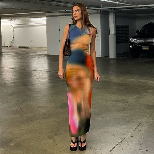 Dame Trendy abstrakt tryk Maxi kjole Stilla