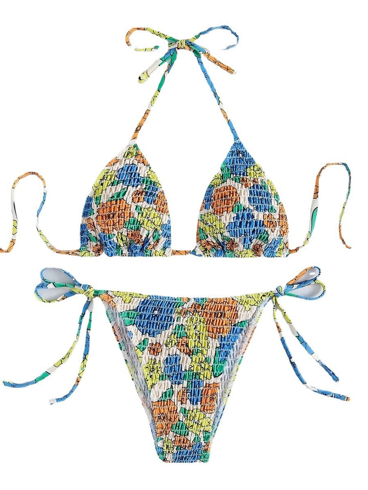 Dame Bikiniset med innovativt ruffles design og farverigt blomstermønster Skovae