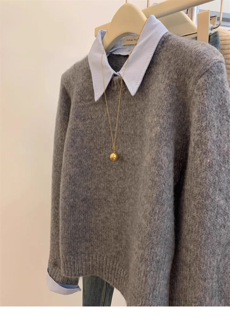 Dame strikpullover med stilfuld skjortekrave og moderne snit Stilla