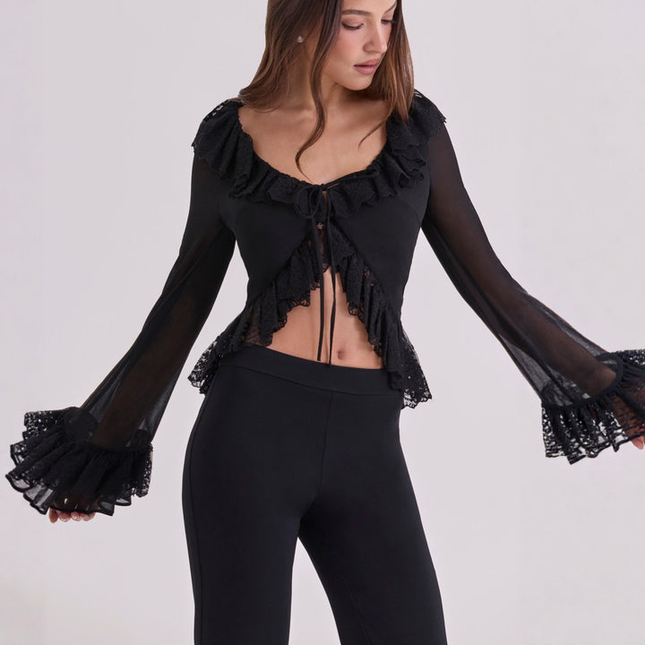 Dame Chiffonbluse med spidsbroderi Skovae