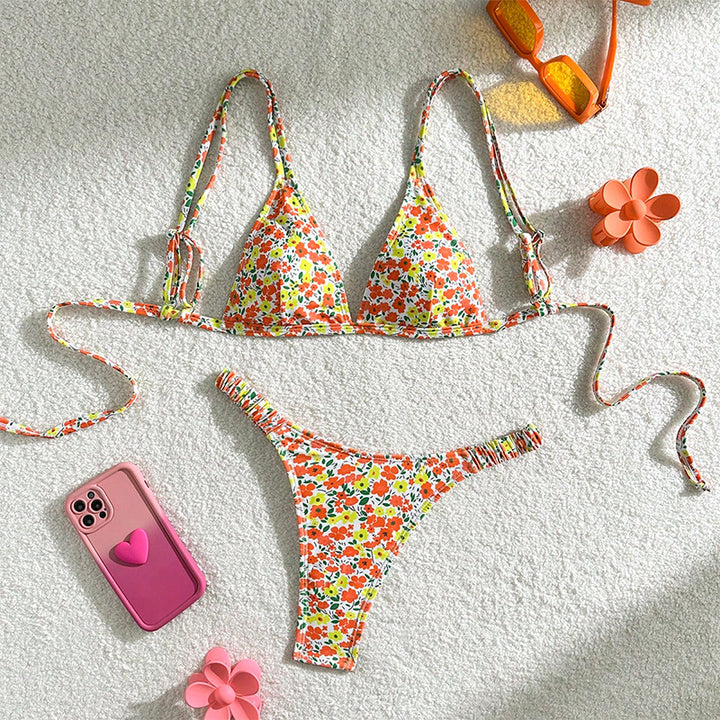 Dame Triangel-Bikini med florale accenter Skovae