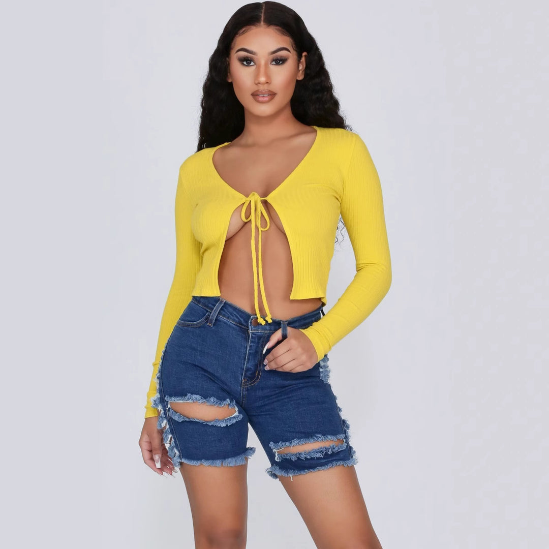 Dame Destroyed Denim-Shorts med sidelæns Cut-Outs og høj talje Stilla