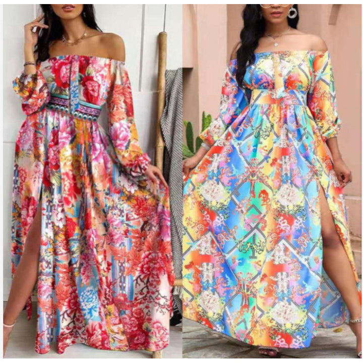 Dame Off-Shoulder Maxikjole med Slids Stilla