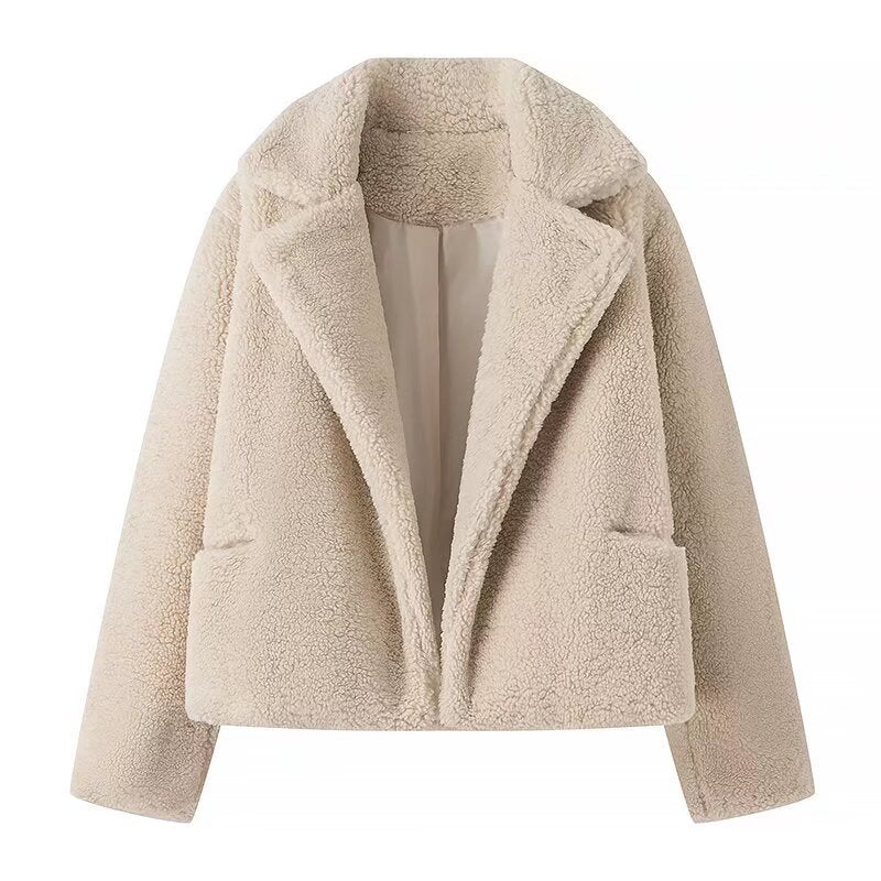 Dame Cozy Plush Jakke i Elegant Oversized Stil Stilla