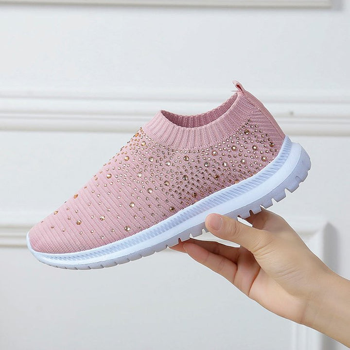 Dame Sneakers med funklende strass-accenter og elastisk overdækning Stilla