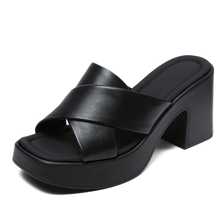Kvinder Chunky Cross-strap Platform Mules Stilla
