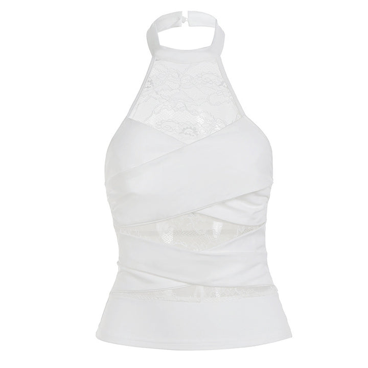 Damer Halter-top med elegant blonder og udsøgte flæsedetaljer Skovae