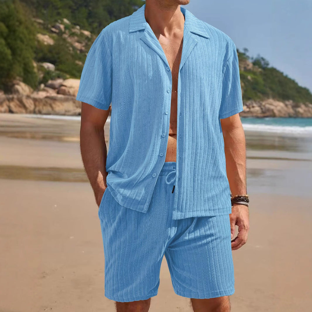 Herrer afslappet kortærmet overdel og shorts sæt med struktureret design Stilla