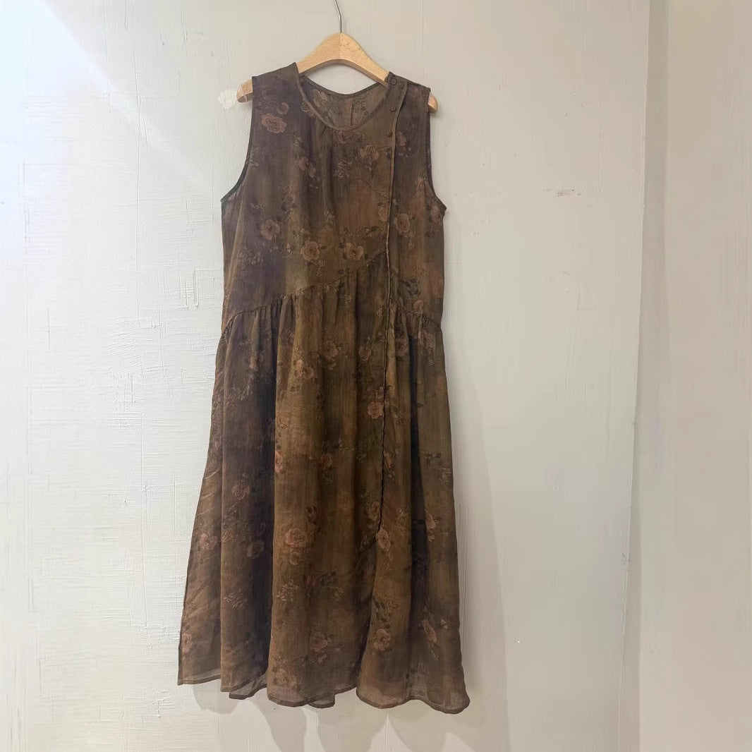 Femme Floral Midi Kjole med Rynkekant Stilla