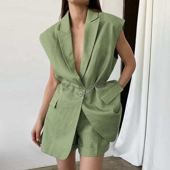 Dame Oversized Blazer-Shorts Sæt med elegant bælte Stilla