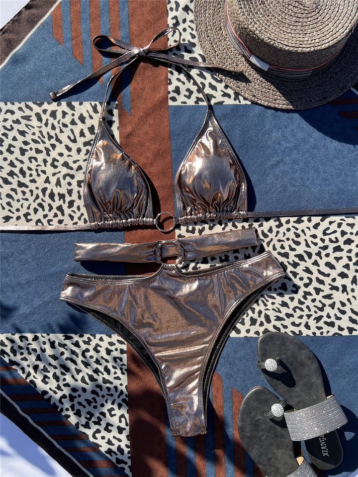 Dame bikini med høj talje og skinnende ringdetalje Stilla