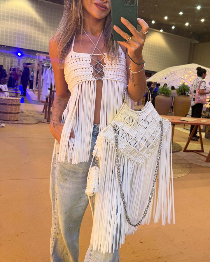 Dame Trendy Strandbluse med netlignende struktur Stilla
