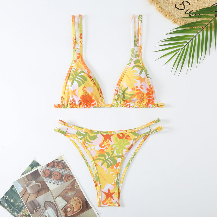 Dame Floral Print Triangle Bikini Sæt Stilla 1750838794