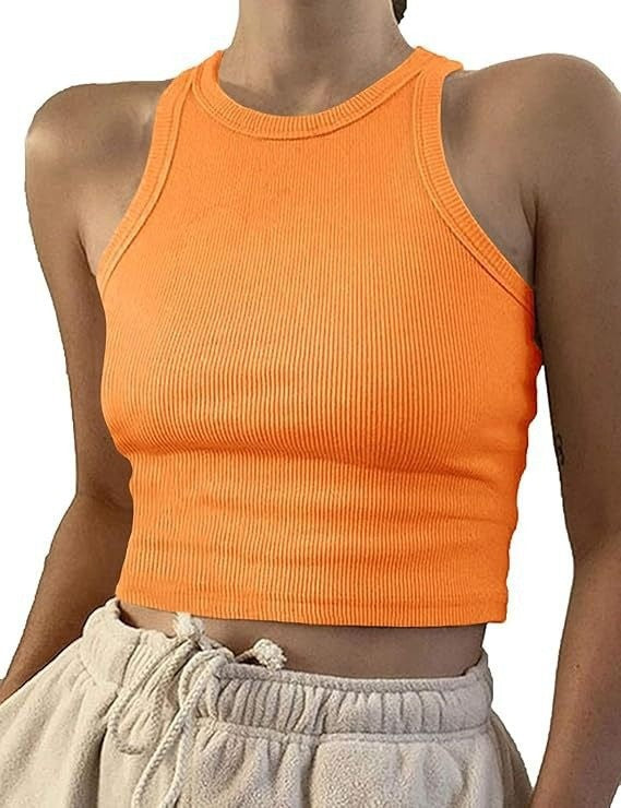 Damer sporty crop-top med elastisk ribdesign Skovae