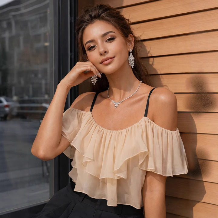 Dame Charmende luftige top med ruffle detaljer Skovae