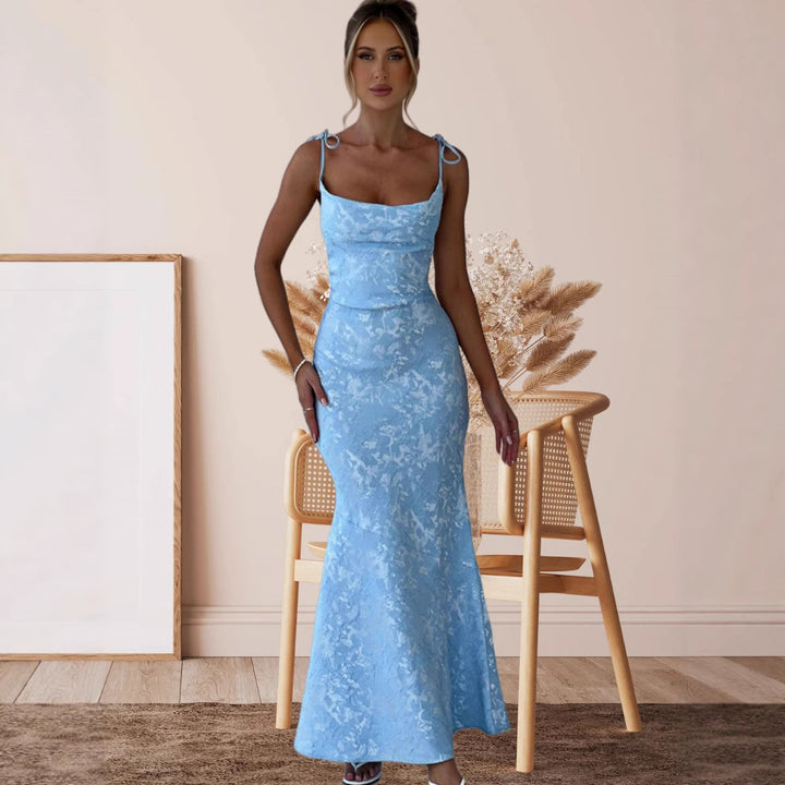 Damer Elegant Aftenkjole med Blomster Mønster og Justerbare Stropper Skovae