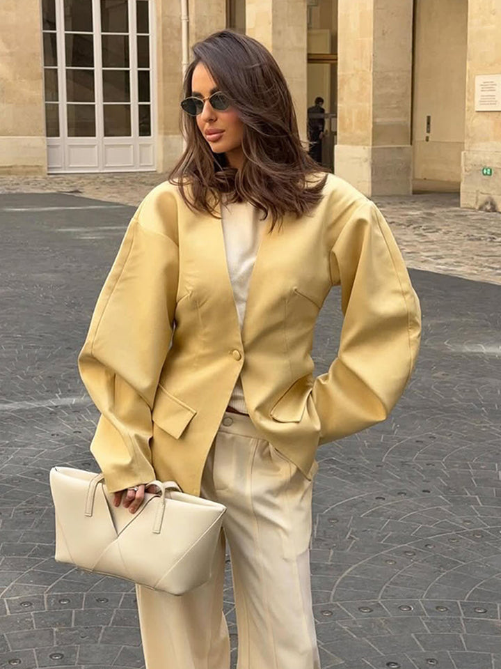 Dame elegant oversized blazer med puffærmer Stilla