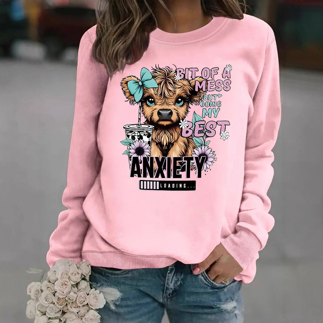 Kvinders sweatshirt med kreativ hundedesign og inspirerende skrift Stilla