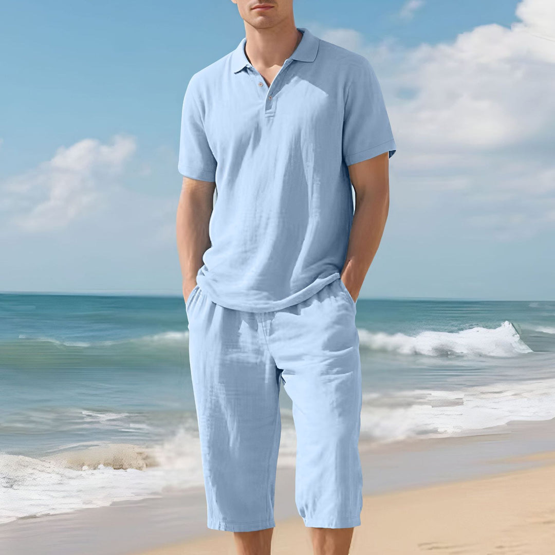 Herrer afslappet polo- og shorts-sæt i let bomuldsstof Stilla