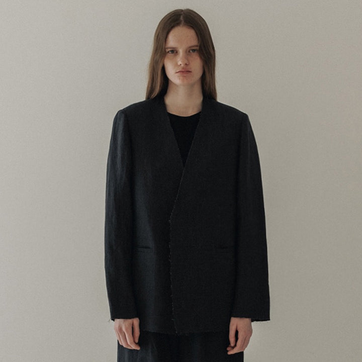 Kvinder Elegant og Casual Linned Blazer Uden Lukning Stilla