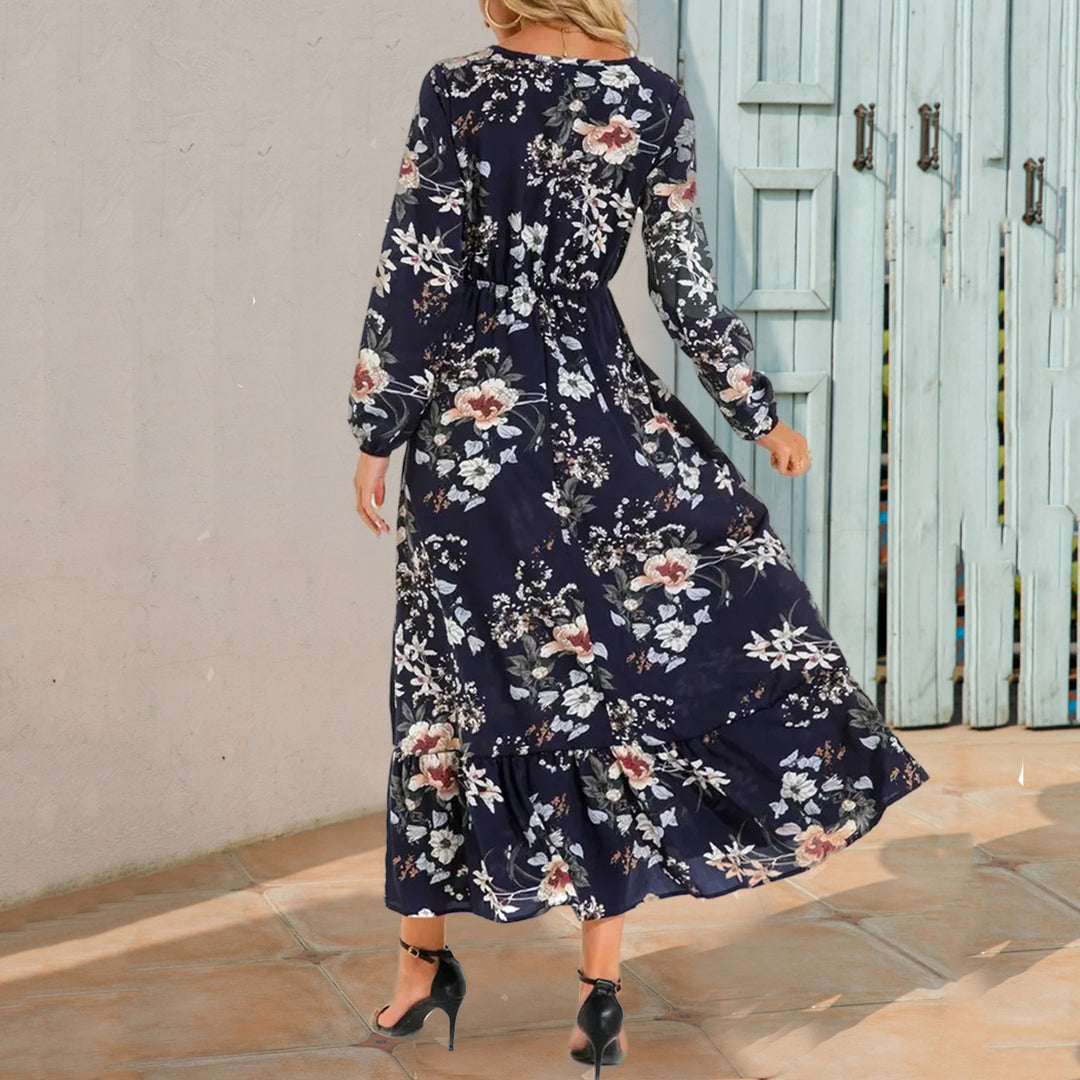 Dame Maxikjole med blomstermønster og elegante flæser Stilla