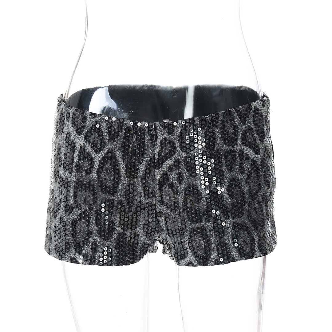 Dame Glamourøse Paillet-Shorts i Animal-Print Stilla