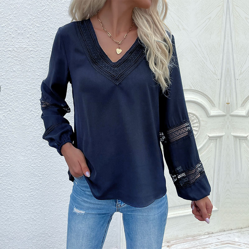 Dame elegant bluse med spidse detaljer og V-udskæring Stilla